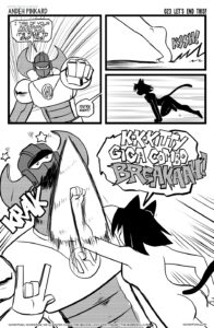 The Robot attacks running forward with a punch, when suddenly he is attacked by.... a nekky catgirl?! What the heck?!