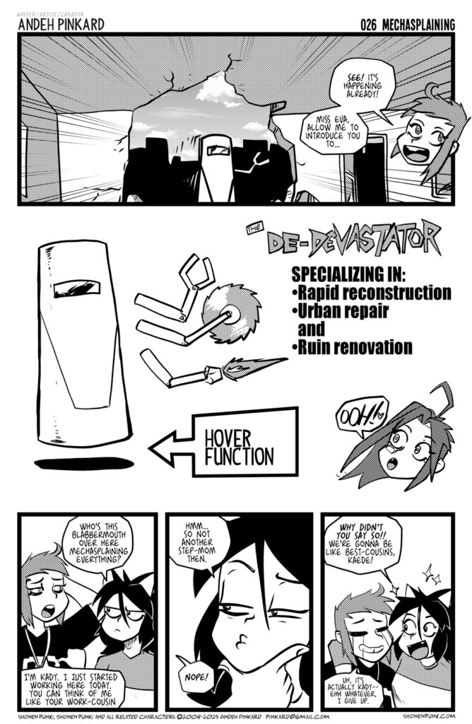Kaede explains to eva about the city repair bot known as the De-Devastator, and Kady gives up officially accepting her new name "Kaede"