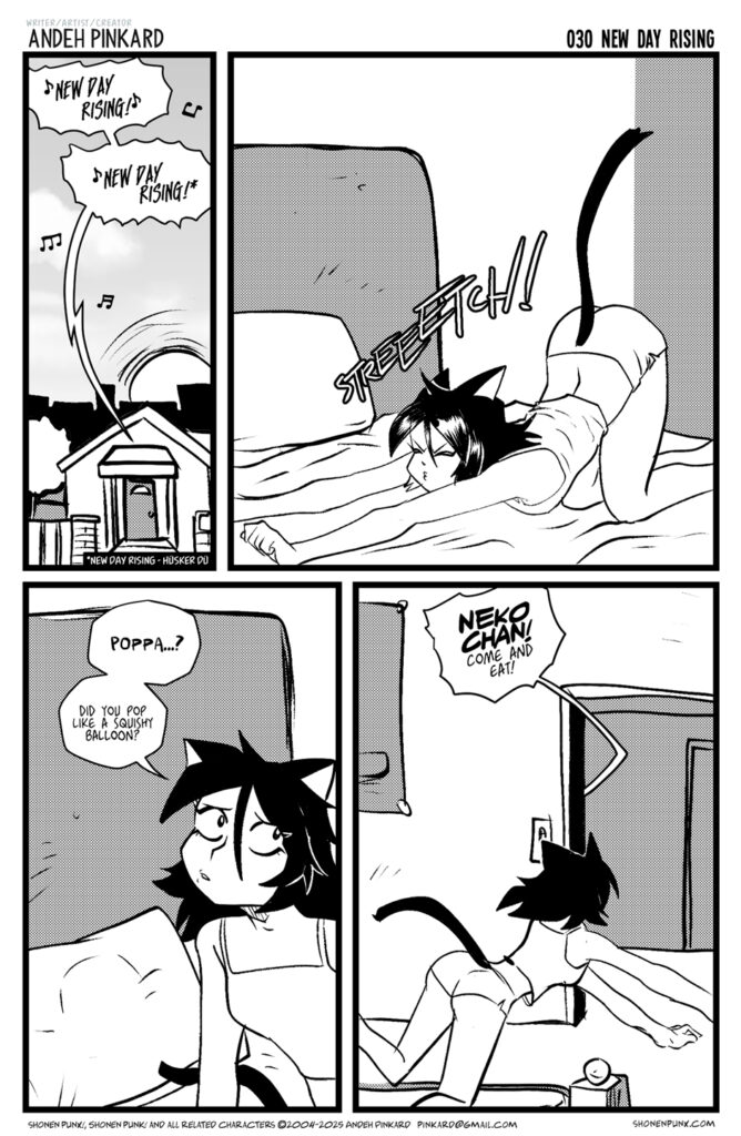 Neko-chan wakes up to some Husker Du blasting on the speakers. and she can't find Chii and worries.