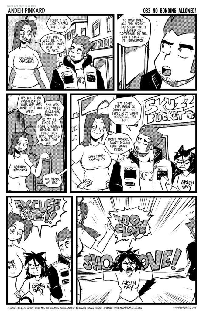 Eva and Chii have a little chit-chat. Chii appologizes for his attitude, and eva flirts with him. Neko-chan is not having none of that mess!